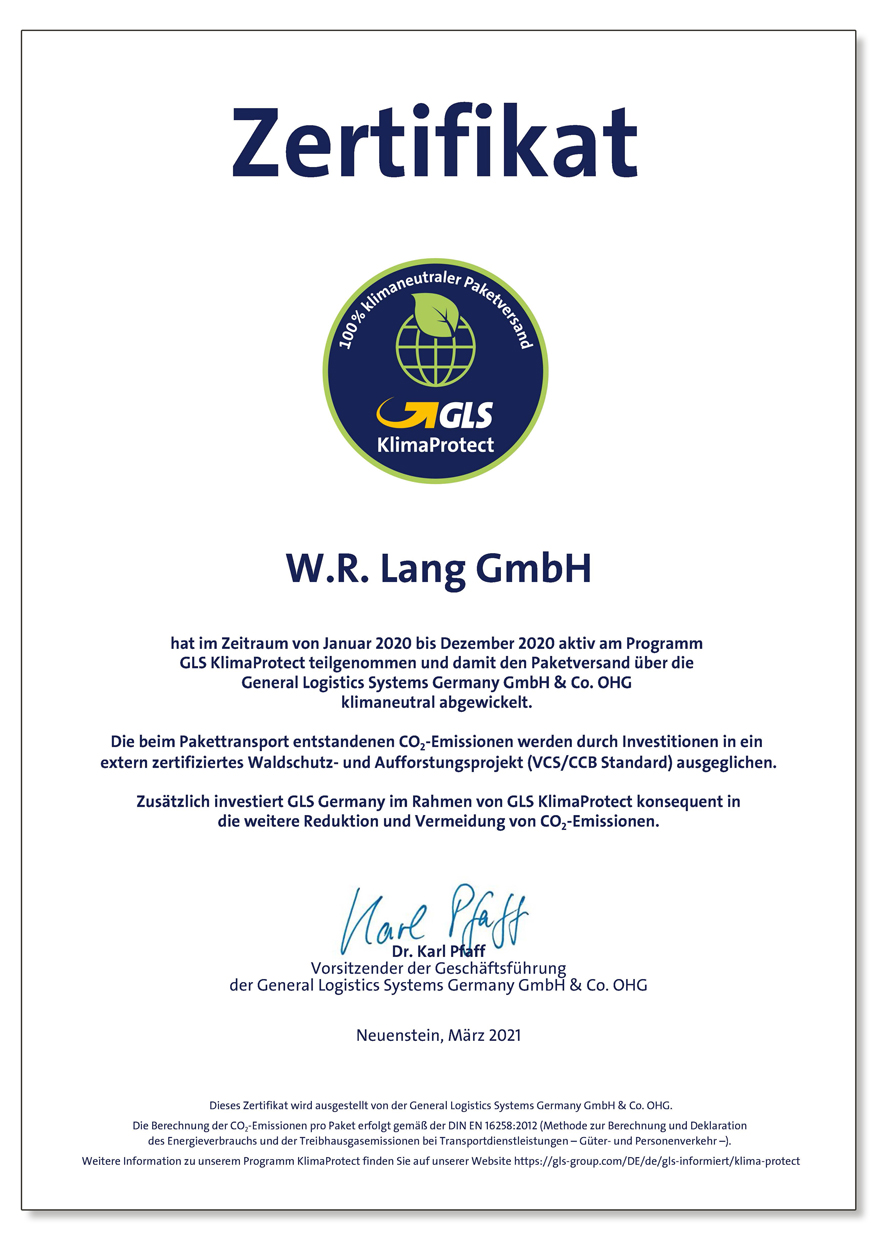 Our First Certificate from GLS KlimaProtect