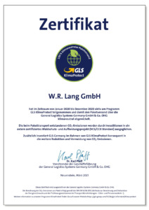 Unser erstes Zertifikat von GLS KlimaProtect